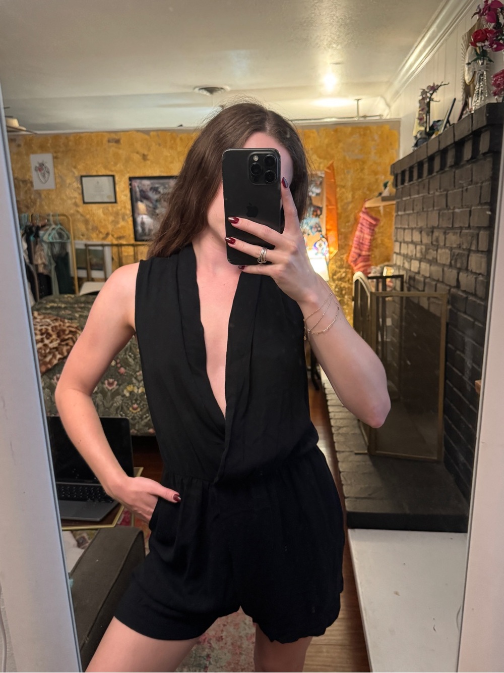 Alice + Olivia Sleeveless V-Neck Romper